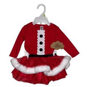 NWT Baby Essentials Christmas 2 Piece Santa Glitter TuTu Onsie Outfit Size 3 Mo
